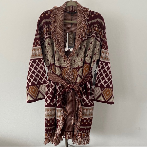 COPY - NWT Max Sport Aztec Burgundy Fringe Boho Cardigan - Picture 2 of 5